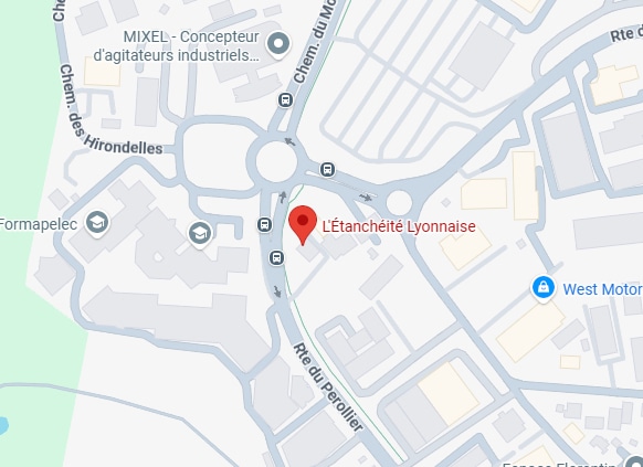 Plan d'accès L'Étanchéité Lyonnaise Route du Perollier Localisation de L'Étanchéité Lyonnaise sur une carte Google Maps au croisement de la Route du Perollier.